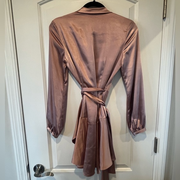 Lucy Paris - Adonia Satin Long Sleeve Mini Wrap Dress - Dusty Rose - XS - NWOT - Picture 10 of 16